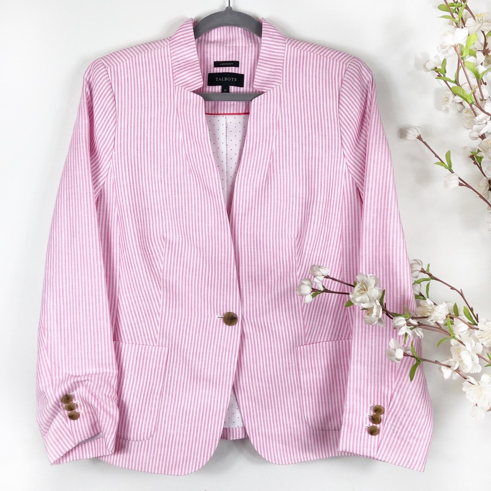 Talbots Linen Aberdeen Stripe Lightweight Blazer